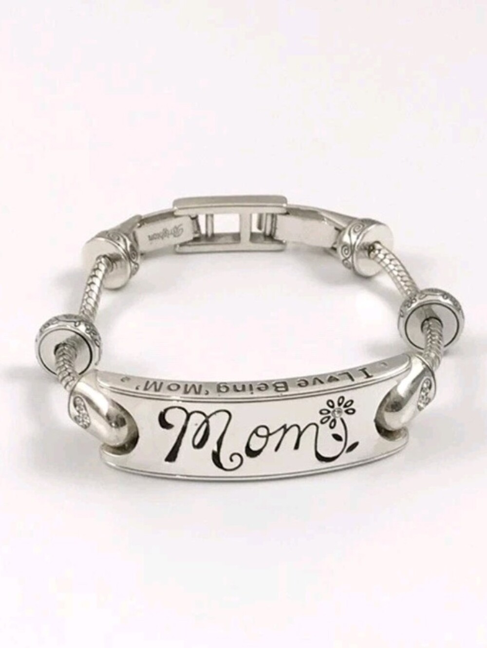Brighton Retired Mom I Love My Family Silver Swarovski Crystals Bracelet.